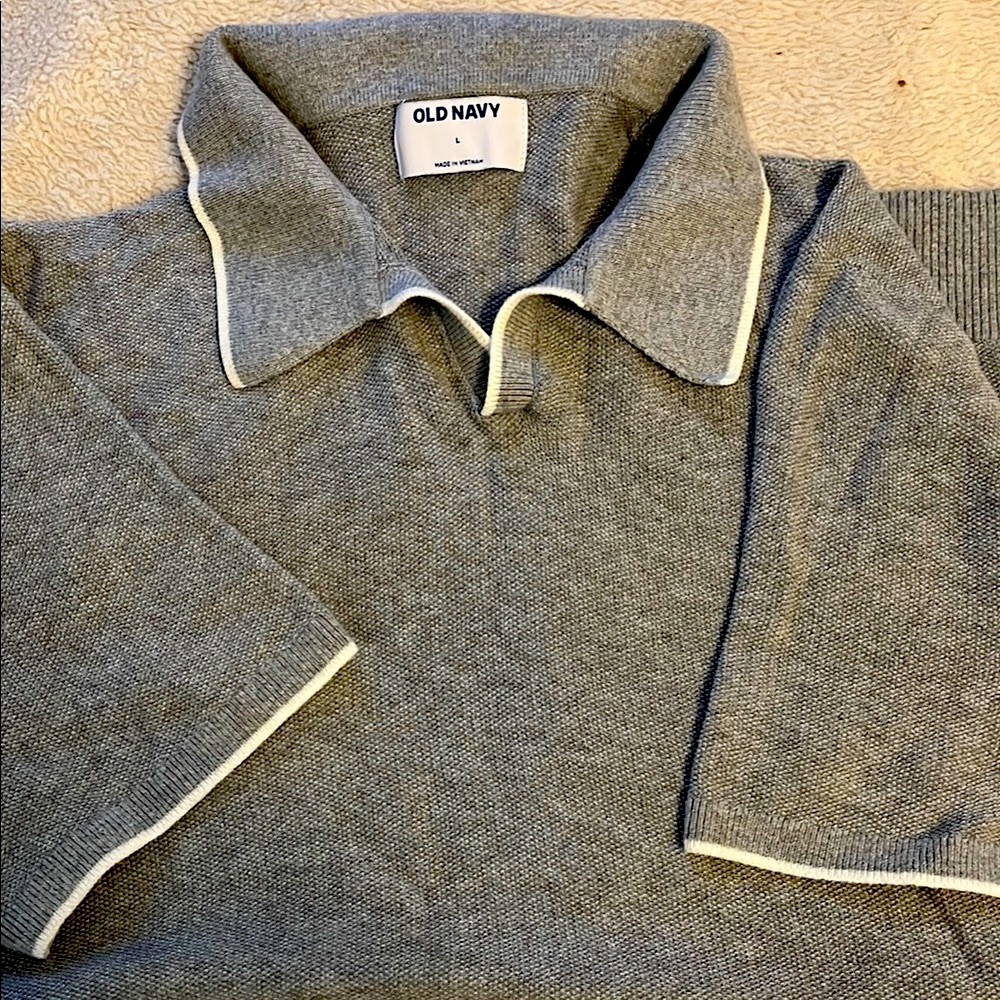 Old Navy Gray Polo-Style Sweater with White Trim